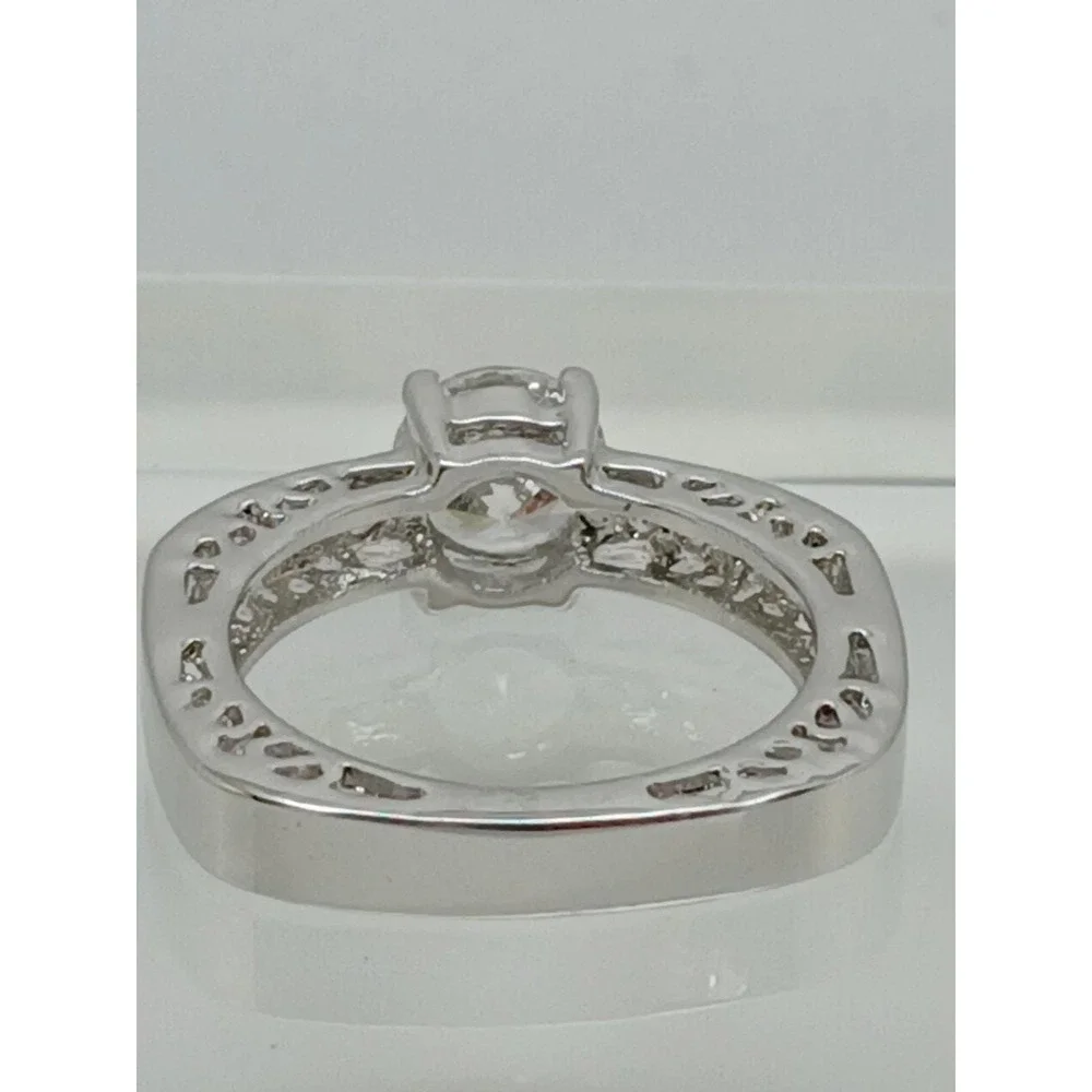 Vintage‎ Silver Tone Round Cut Cubic Zirconia Filigree Engagement Ring Size 10